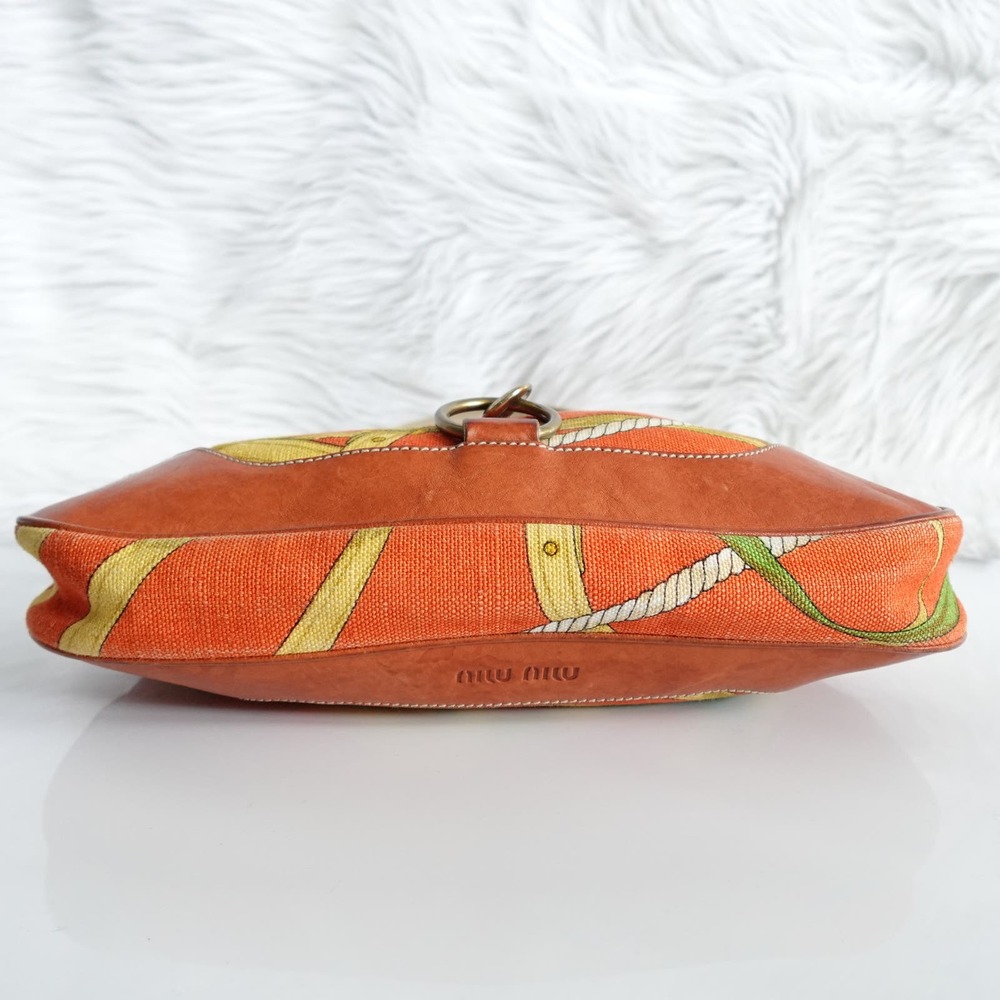 Vintage Miu Miu Orange Buckled Graphic Canvas Leather Shoulder Bag Y2K 90s - Picture 3 of 16